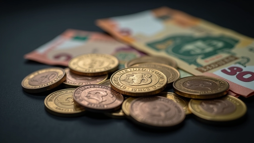 Koruna česká měna - mince a bankovky na tmavém pozadí