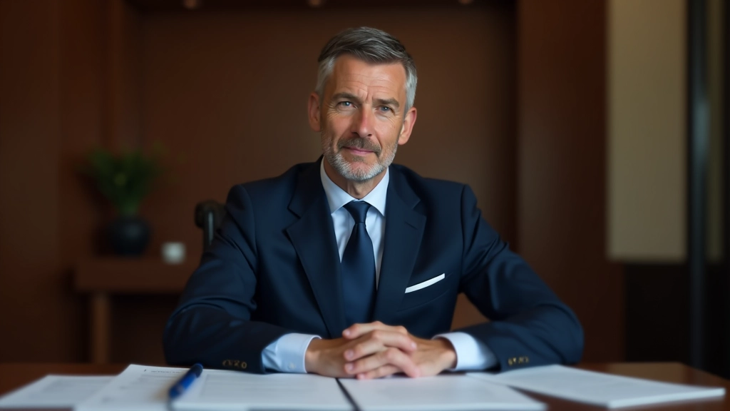 Ředitel banky v zasedací místnosti s dokumenty o půjčkách a smlouvách, konzultace