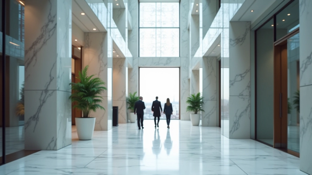 Interierér centrální banky s moderní architekturou a symbolickými prvky měnové politiky