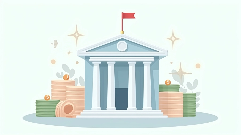 Ilustrace měnových symbolů a finančních instrumentů kolem centrální banky