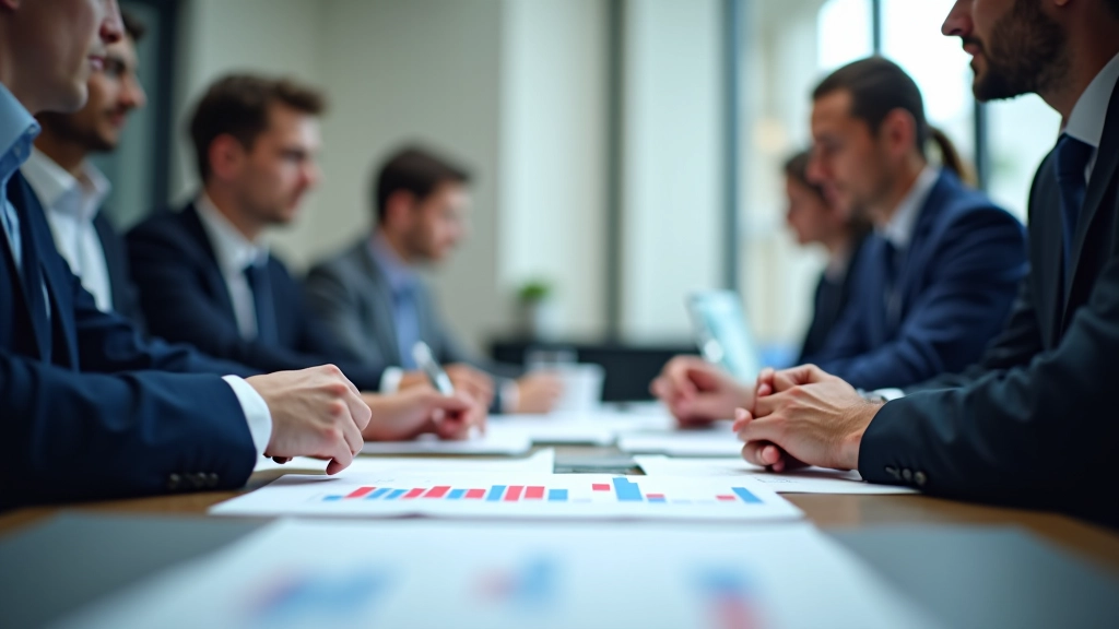 Tým profesionálů v diskusi o ekonomických trendech